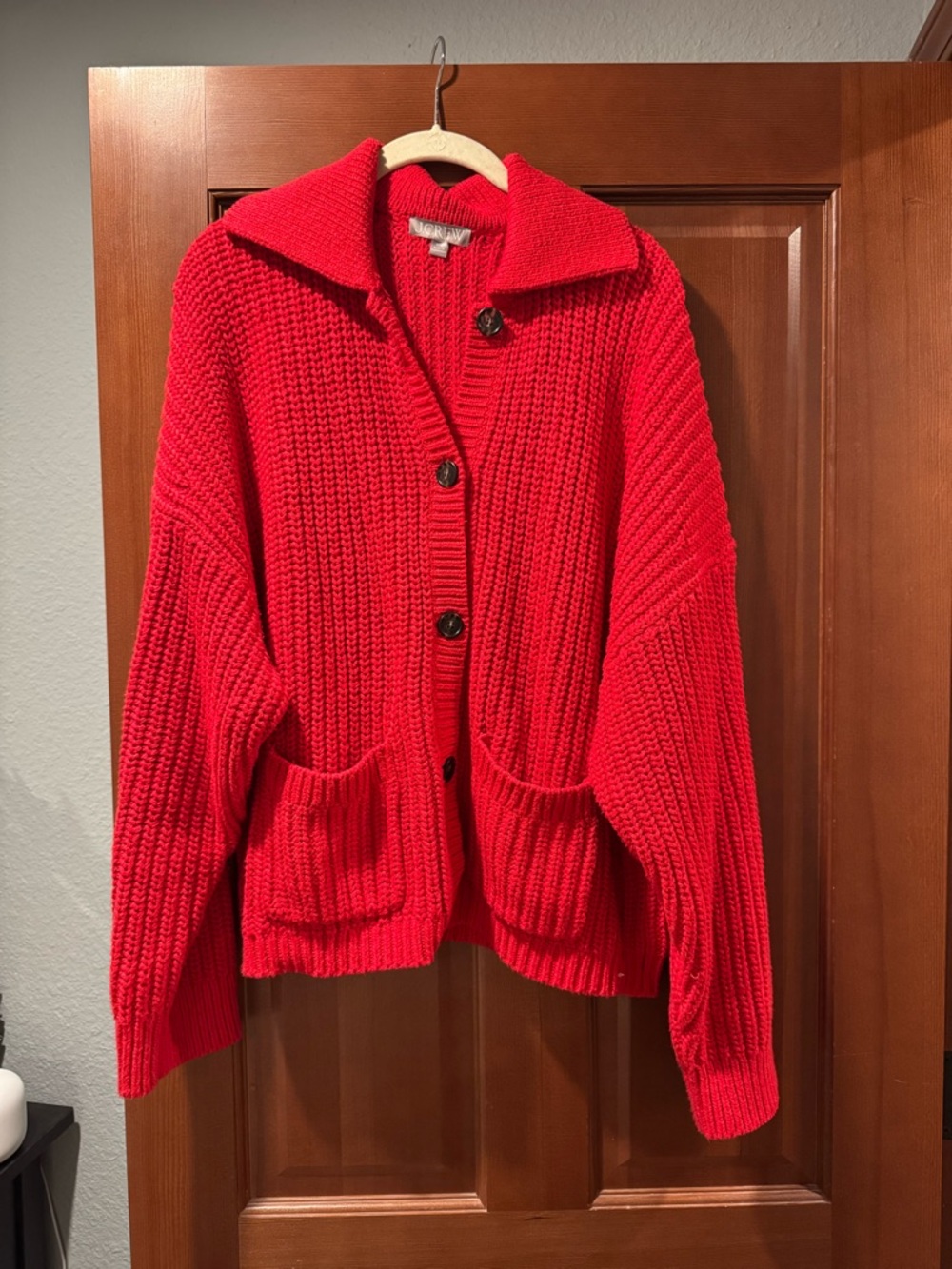 J. Crew Bright Red Chunky Knit Button-Front Cardigan